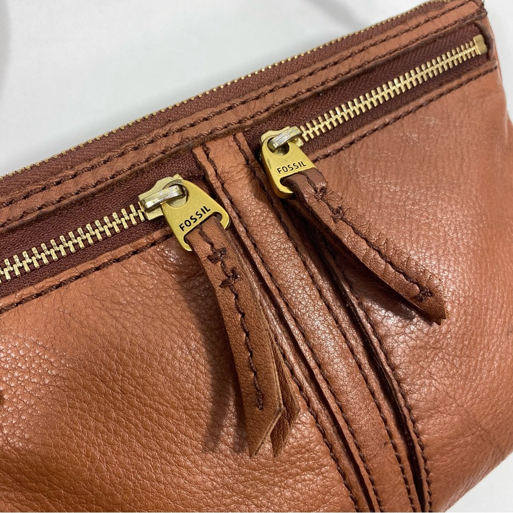 Vintage Fossil Erin Cognac Caramel Brown Pebbled Leather Top Zip Crossbody Bag - Picture 13 of 16